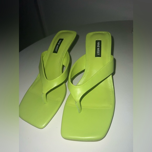 Nine West Neon/Lime Green Square Toe Heeled Sandals - Picture 6 of 11